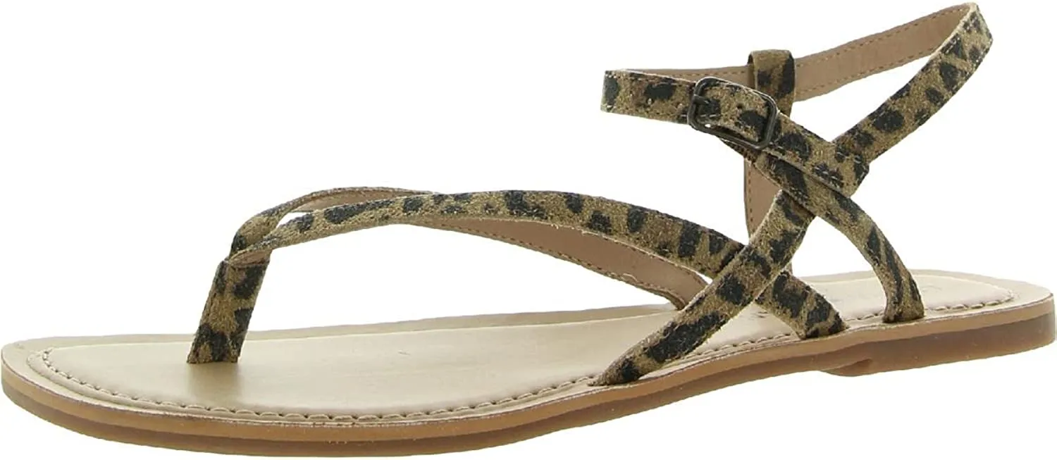 Lucky Brand Womens Bylee Faux Leather Flat Sandals Tan 7 Medium (B,M)