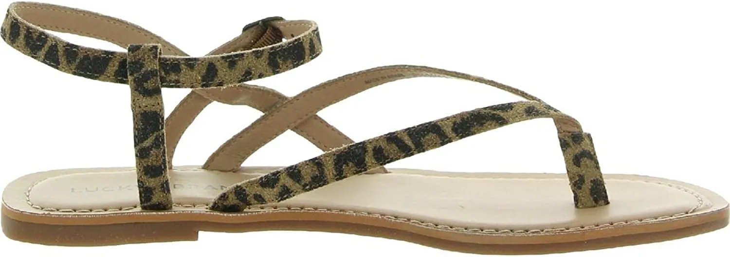 Lucky Brand Womens Bylee Faux Leather Flat Sandals Tan 7 Medium (B,M)