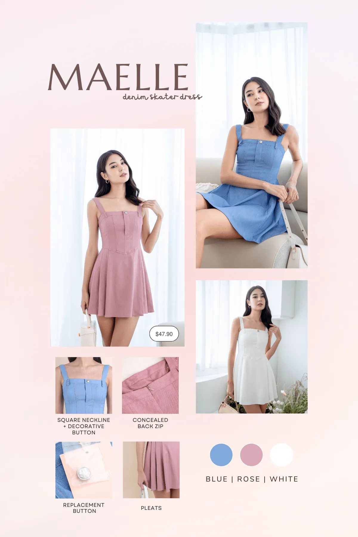 MAELLE DENIM SKATER DRESS IN BLUE