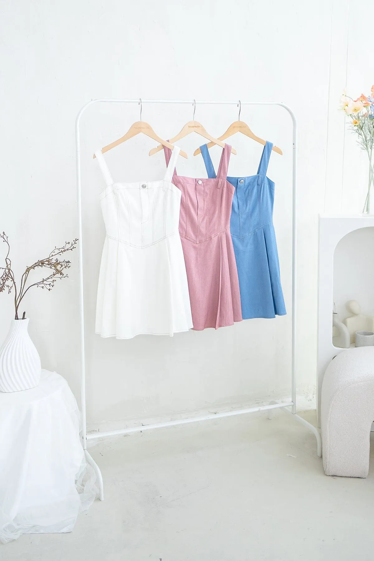 MAELLE DENIM SKATER DRESS IN BLUE