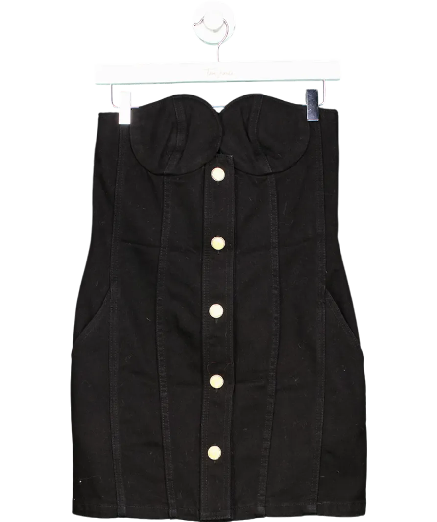 Magda Butrym Black Bustier Denim Dress With Button Detail UK 8