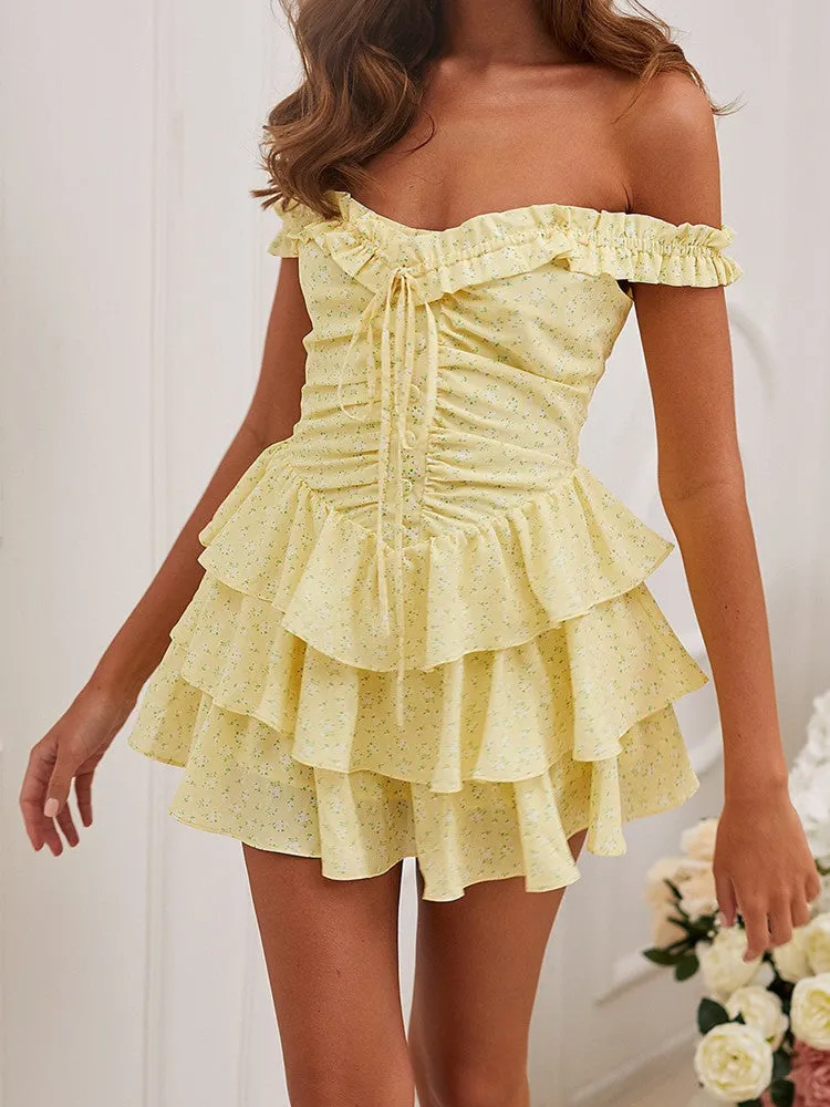 Marilyn Yellow Floral Print Mini Dress