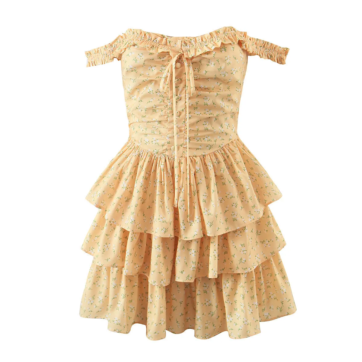 Marilyn Yellow Floral Print Mini Dress
