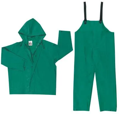 MCR Safety Two-Piece Rain Suit, Jacket w/Hood, Bib Pants, 0.42 mm PVC/Poly, Green, 3X-Large, 3882X3