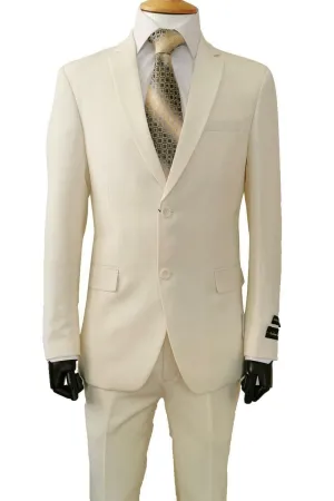 Mens 2 Button Slim Fit Poplin Basic Suit in Ivory