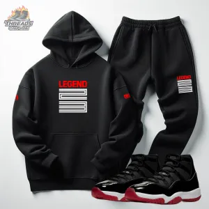 Men's Black Hoodie Black Joggers 23 Legend Sweatsuit Set To Match Air Jordan Retro 11 Bred
