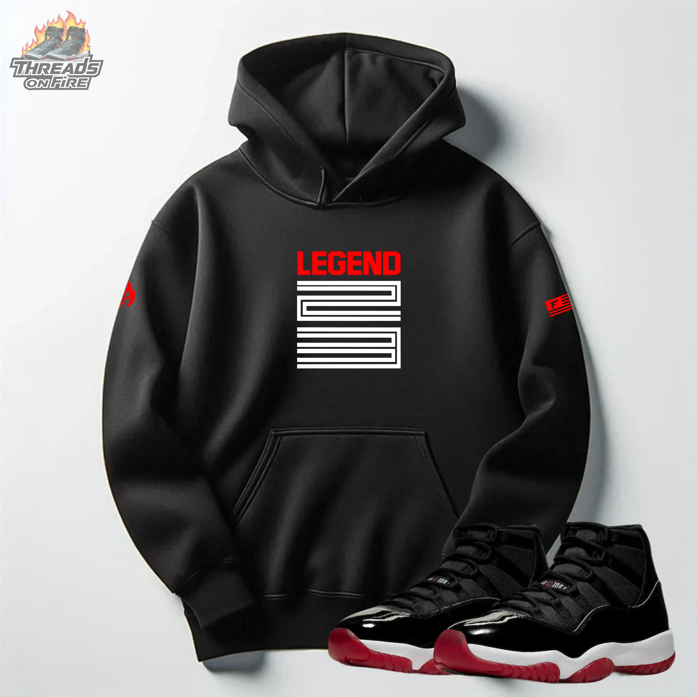 Men's Black Hoodie Black Joggers 23 Legend Sweatsuit Set To Match Air Jordan Retro 11 Bred