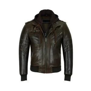 Men's Classic Style Removeable Hood Motorcycle Jacket