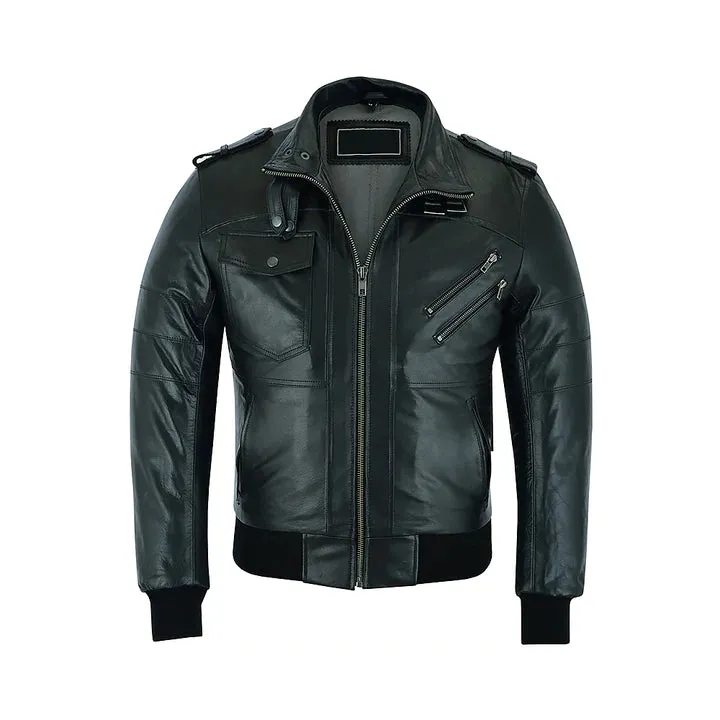 Men's Classic Style Removeable Hood Motorcycle Jacket