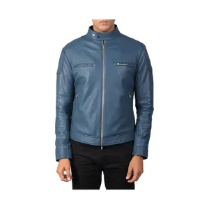 Men's Full Zip Snap Collar Original Leather Jacket