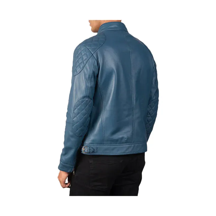 Men's Full Zip Snap Collar Original Leather Jacket