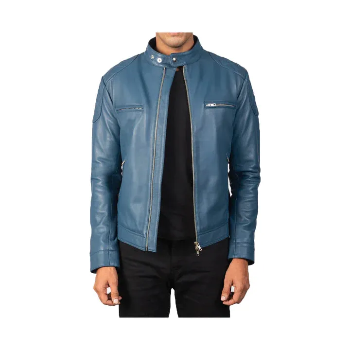 Men's Full Zip Snap Collar Original Leather Jacket