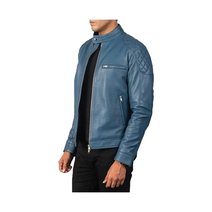 Men's Full Zip Snap Collar Original Leather Jacket