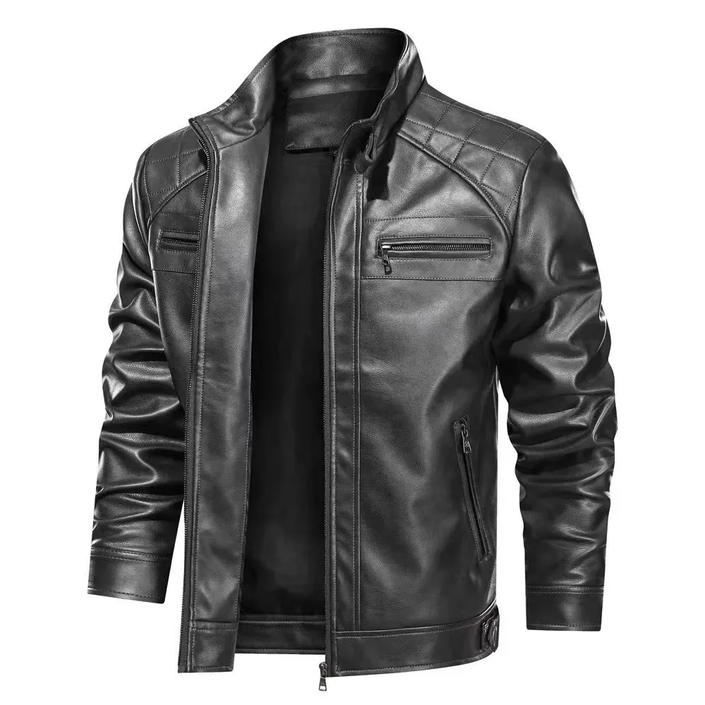 Men's leather motorcycle jacket