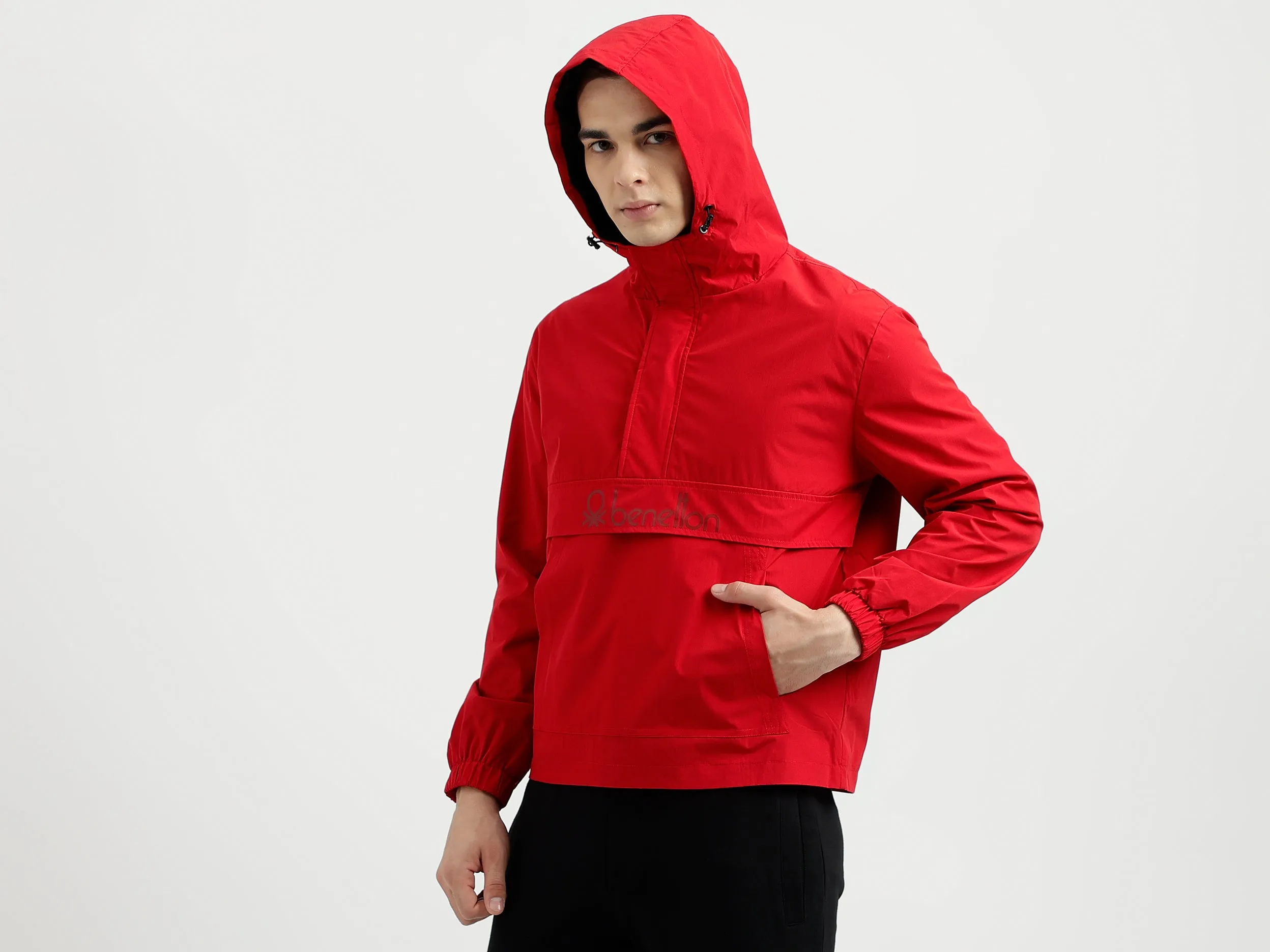 Men's Regular Fit Hooded Neck Biker Jacket
