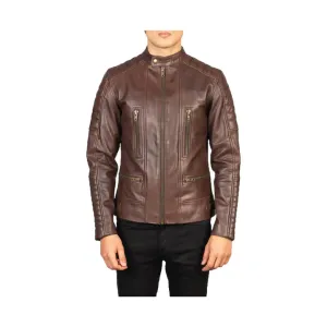 Men's Snap Collar Full Zip Original Leather Biker Jacket