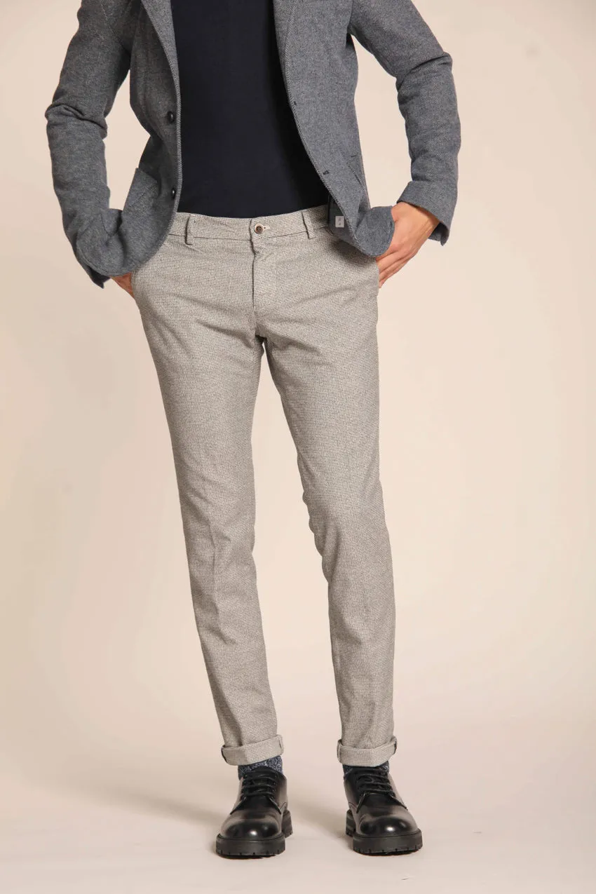 Milano men's chino pants in gabardine stretch with houndstooth motif extra slim fit