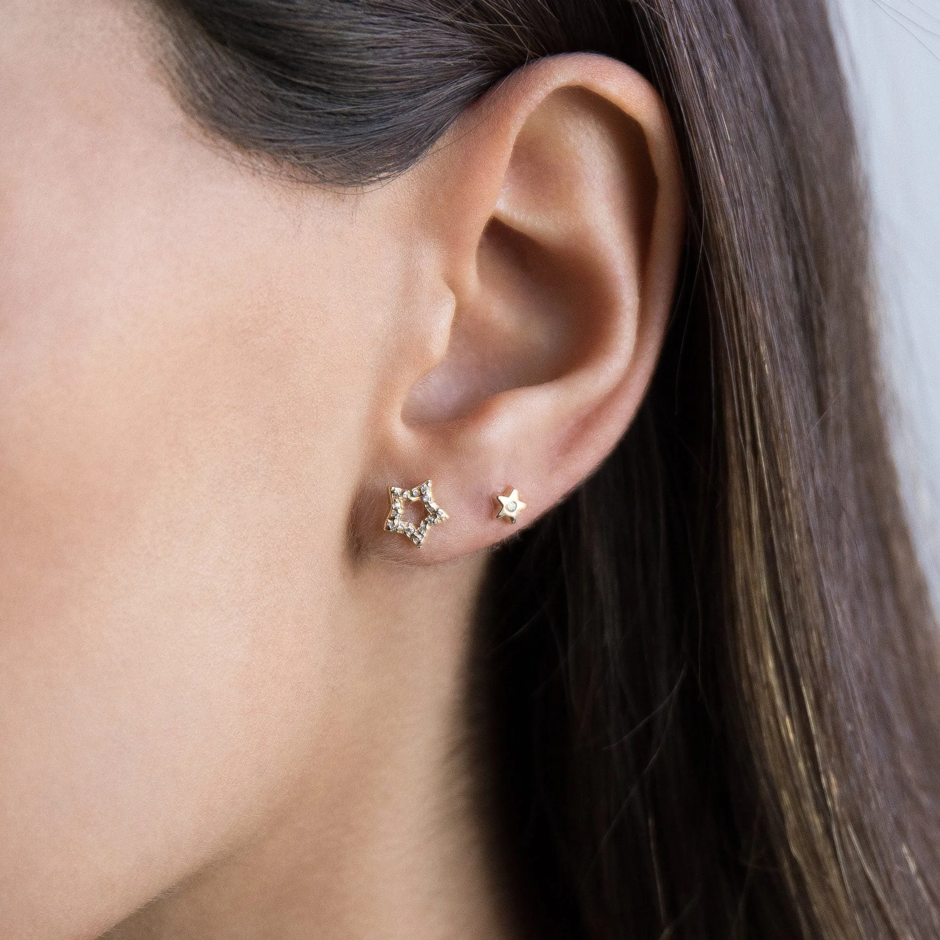 Mini Open Star Stud Earring 14K
