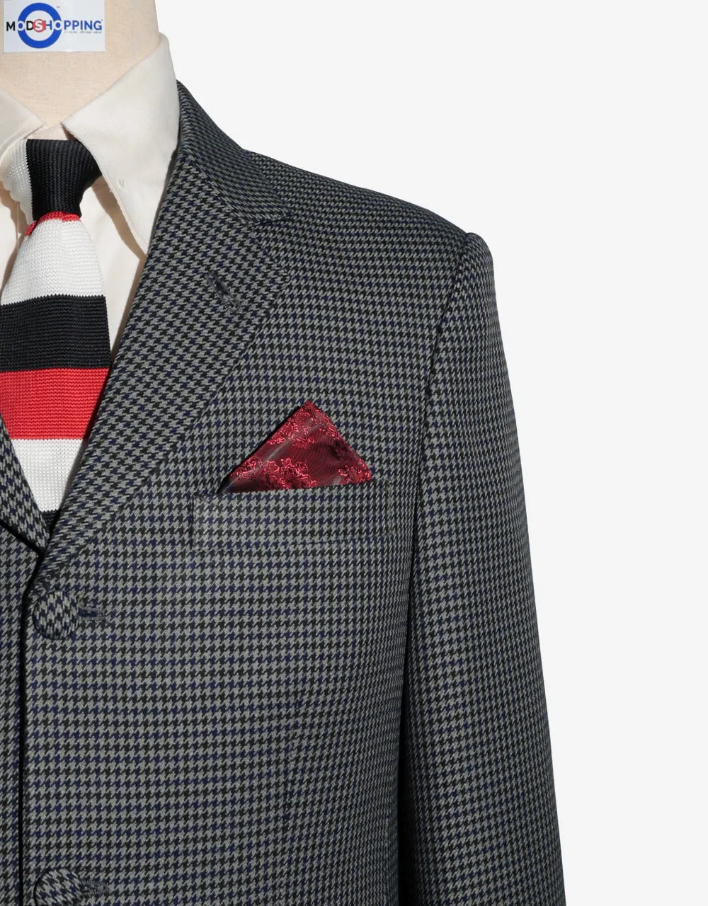 Mod Blazer - Grey, Blue and Black Houndstooth Blazer