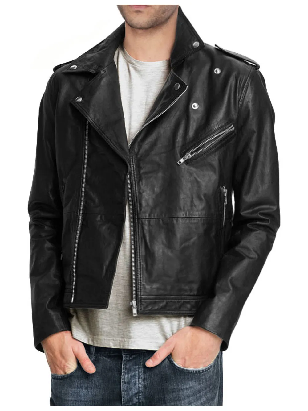 Moto-Inspired Genuine Leather Biker Jacket for Men