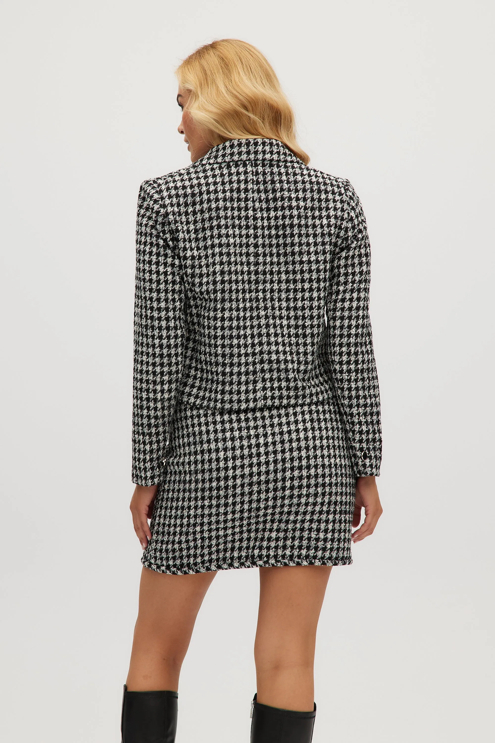 Navy Off White High-rise twill jacket in houndstooth
