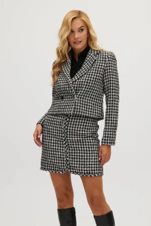 Navy Off White High-rise twill jacket in houndstooth