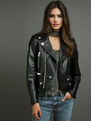 Notch Collar Leather Moto Jacket