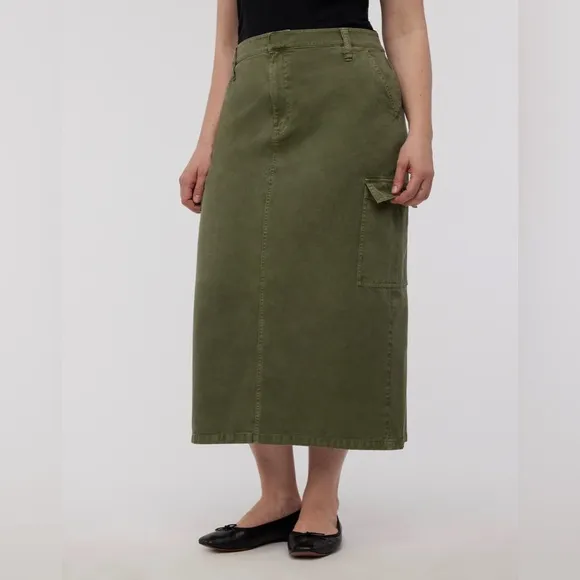 NWT Madewell Garment-Dyed Cargo Midi Skirt - 25 - Olive Green