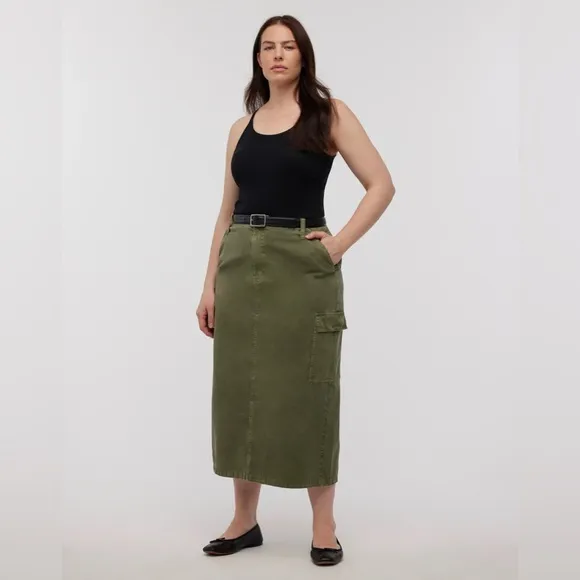 NWT Madewell Garment-Dyed Cargo Midi Skirt - 25 - Olive Green