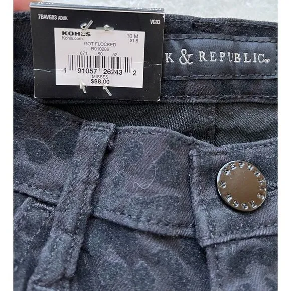 NWT Rock &amp; Republic Kashmiere Black Leopard Flocked Mid-Rise Legging