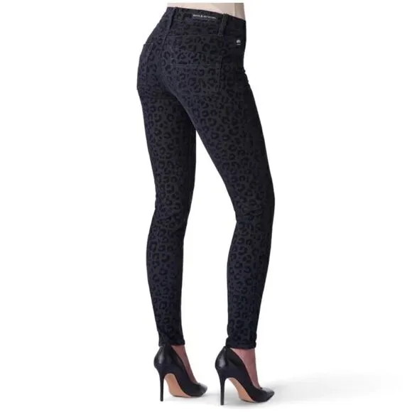NWT Rock &amp; Republic Kashmiere Black Leopard Flocked Mid-Rise Legging