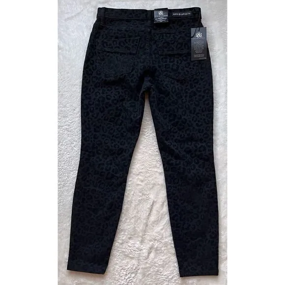 NWT Rock &amp; Republic Kashmiere Black Leopard Flocked Mid-Rise Legging