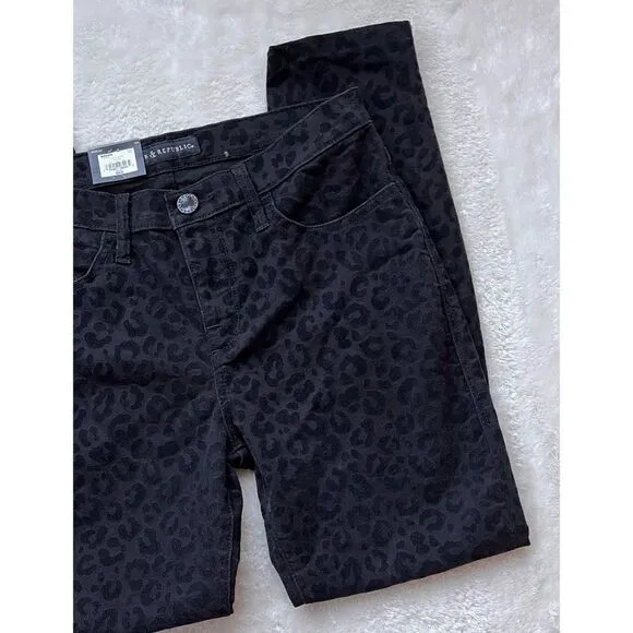 NWT Rock &amp; Republic Kashmiere Black Leopard Flocked Mid-Rise Legging