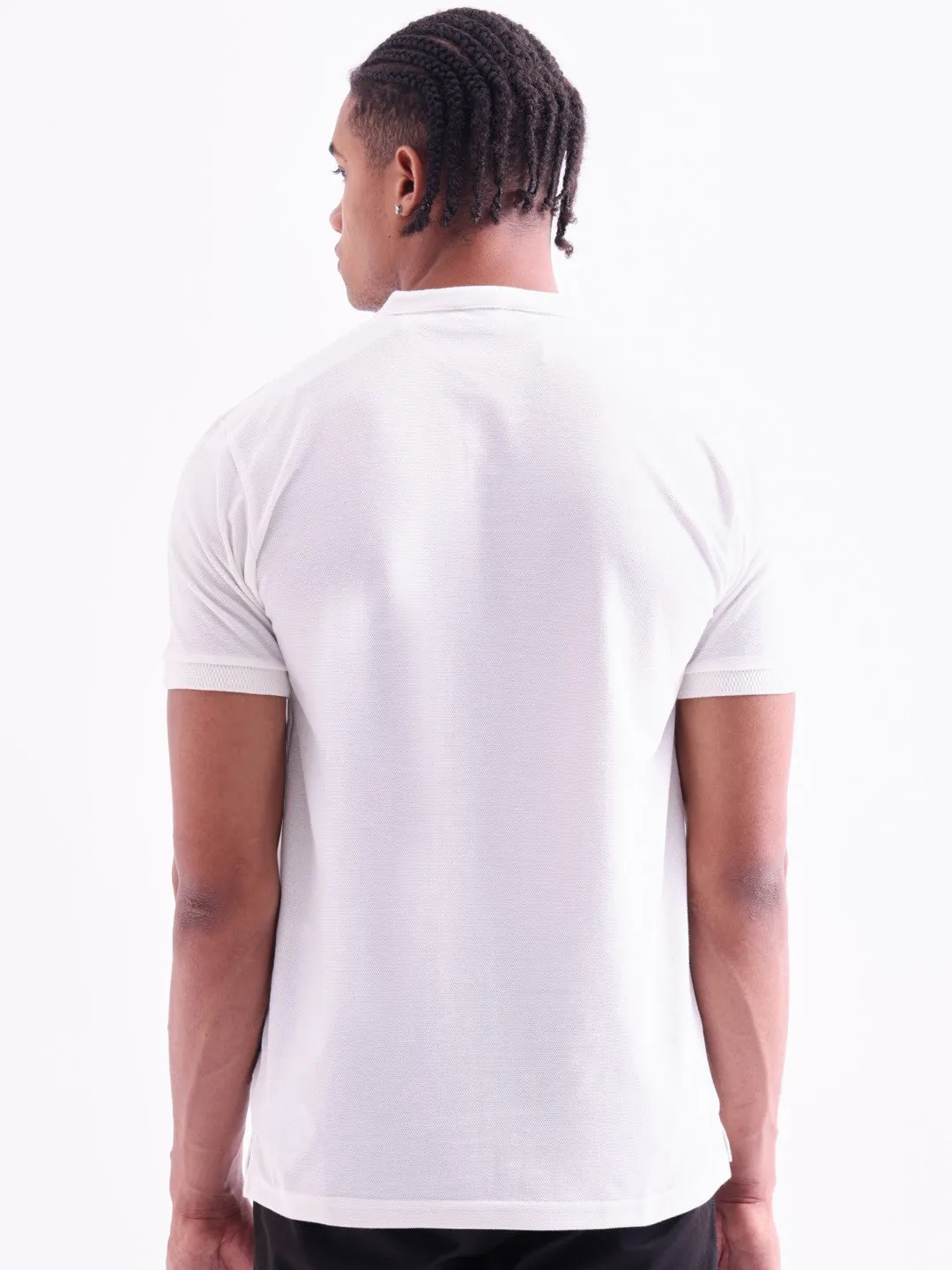 Off White Plain Band Collar T-Shirt