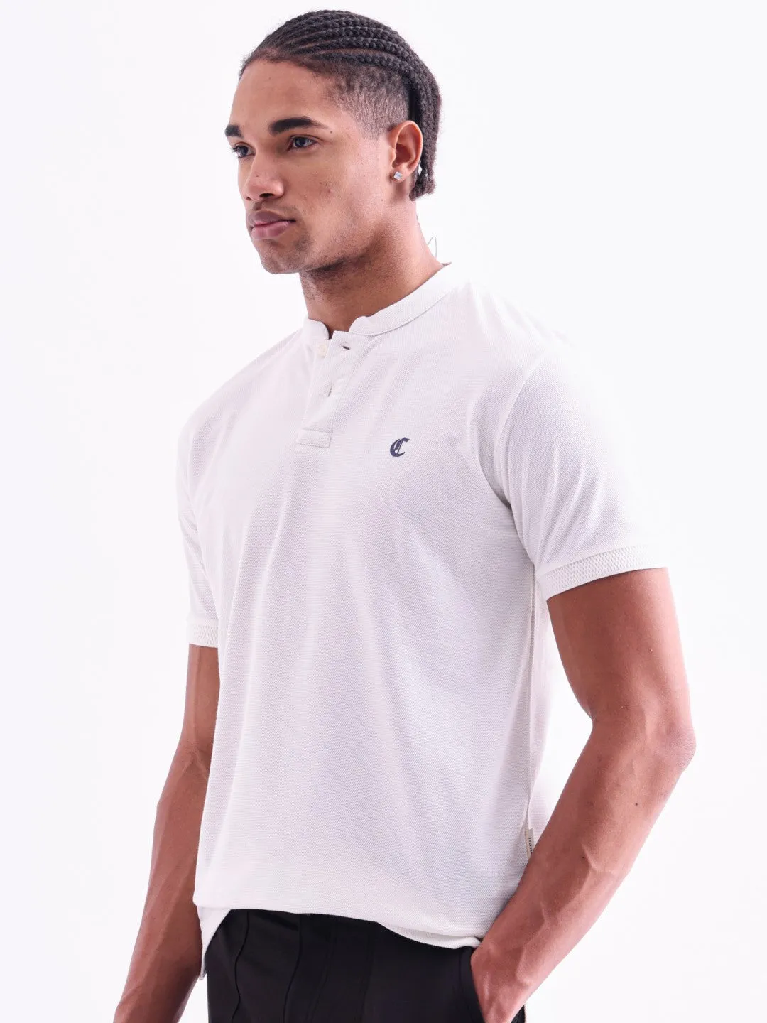 Off White Plain Band Collar T-Shirt