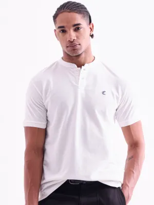 Off White Plain Band Collar T-Shirt
