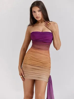 Ombre Draped Bodycon Tube Mini Dress