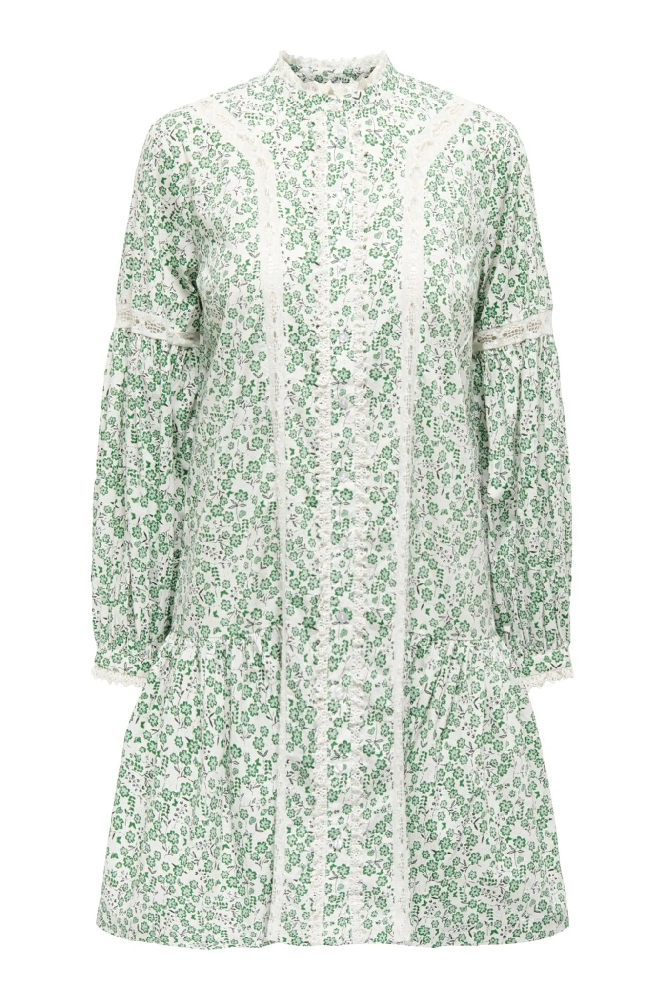 ONLGigi Premium Kjole - Hvid Grønne Blomster