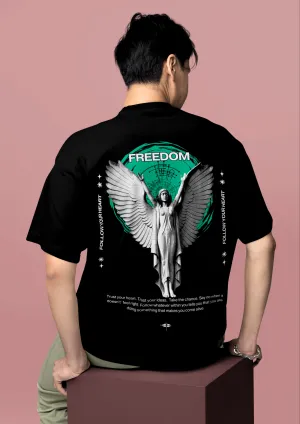 Oversized Freedom Angel Back Print T-Shirt – Bold Streetwear Trend
