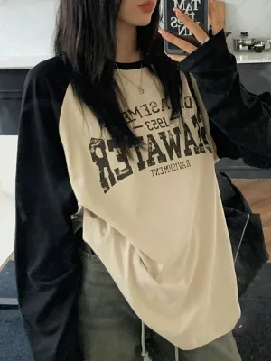 Oversized Raglan Langarm T-Shirt mit Aufgedrucktem Slogan
