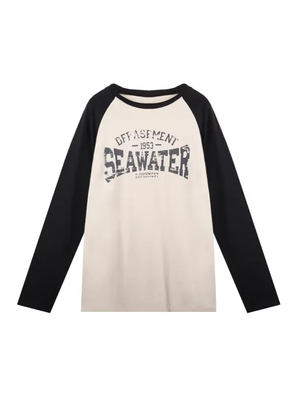 Oversized Raglan Langarm T-Shirt mit Aufgedrucktem Slogan