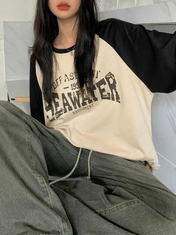 Oversized Raglan Langarm T-Shirt mit Aufgedrucktem Slogan