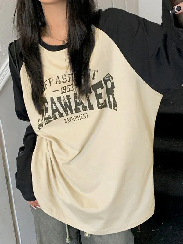 Oversized Raglan Langarm T-Shirt mit Aufgedrucktem Slogan