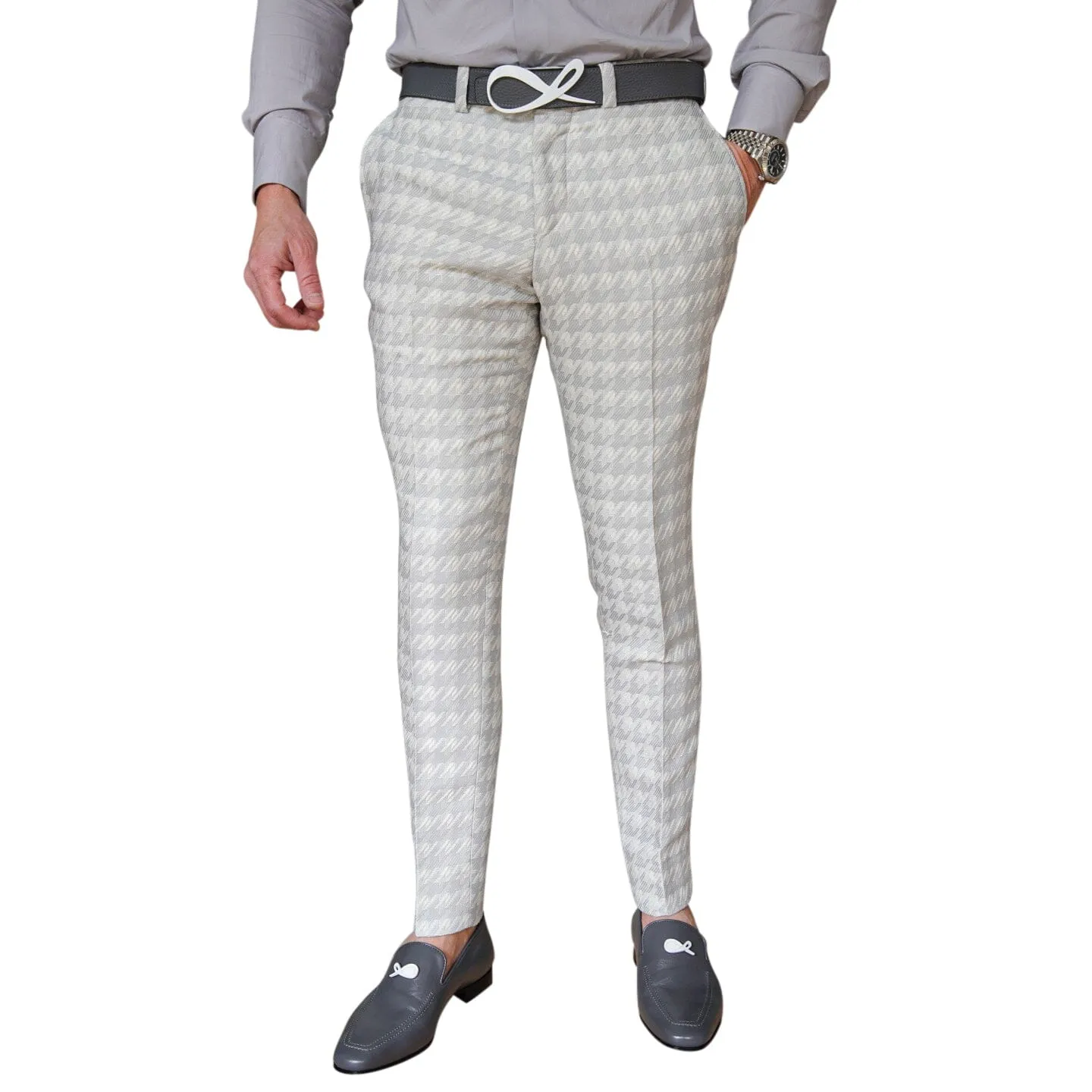 Oyster Grigio Houndstooth Trousers