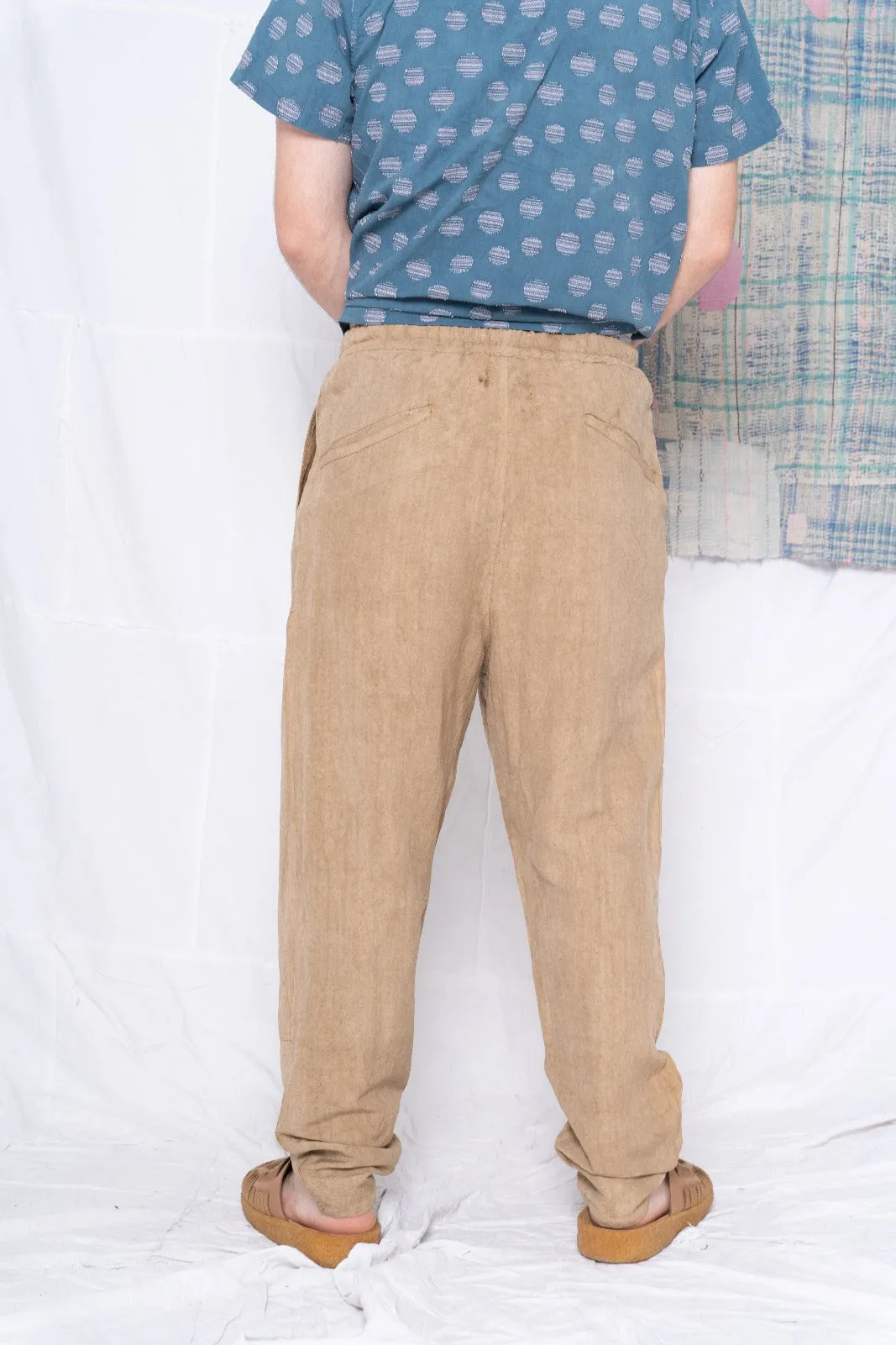 P70 Pleated Easy Pant Wild Silk & Hemp Uneven Dye Clay