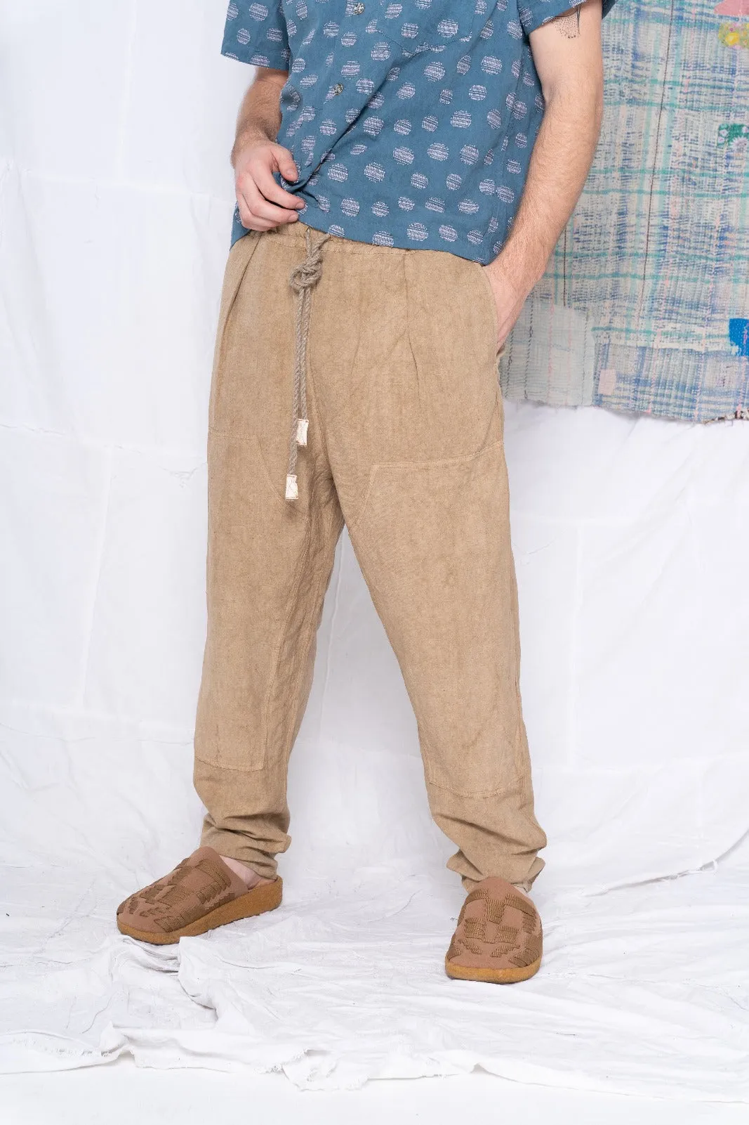 P70 Pleated Easy Pant Wild Silk & Hemp Uneven Dye Clay
