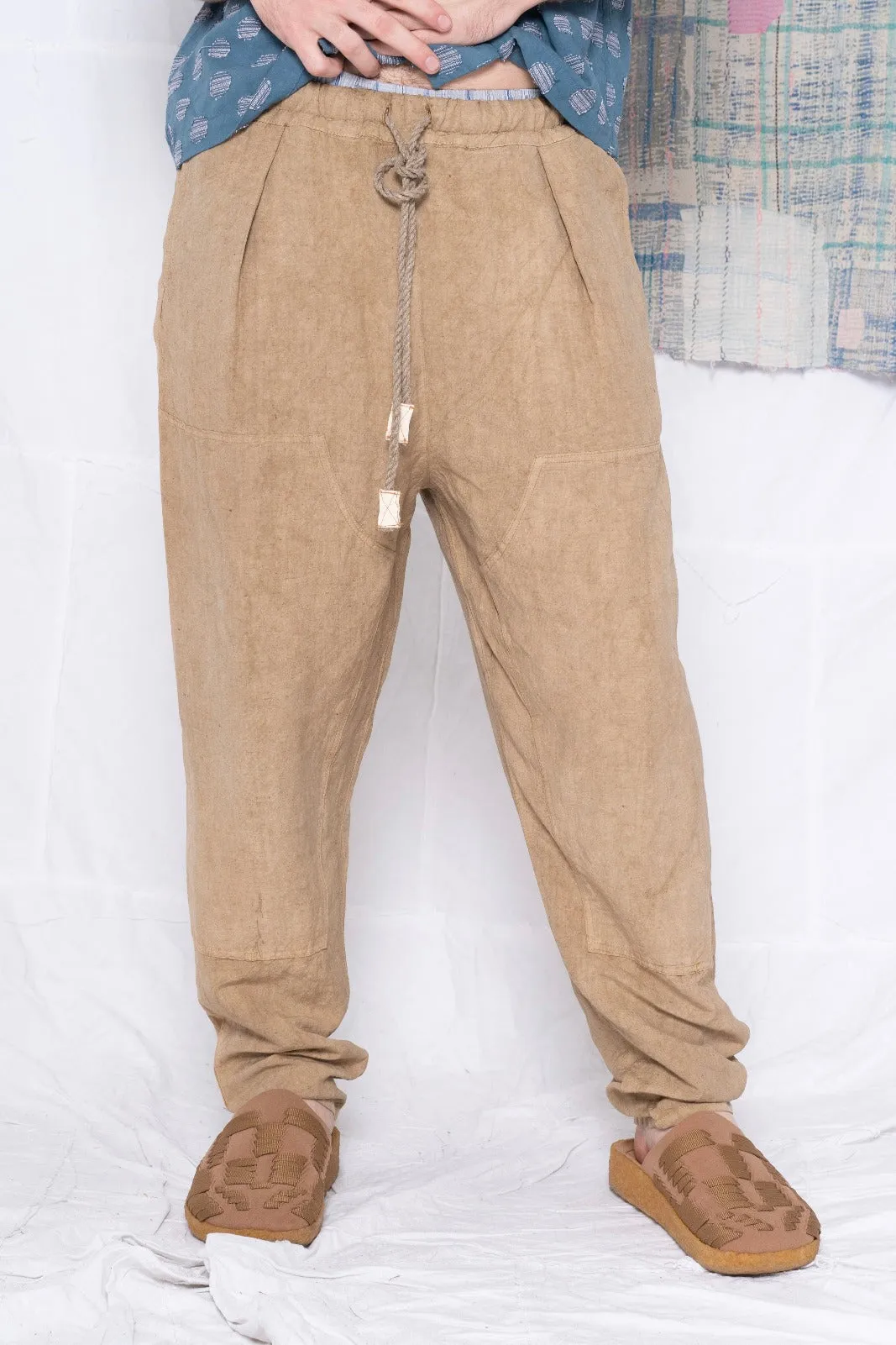 P70 Pleated Easy Pant Wild Silk & Hemp Uneven Dye Clay