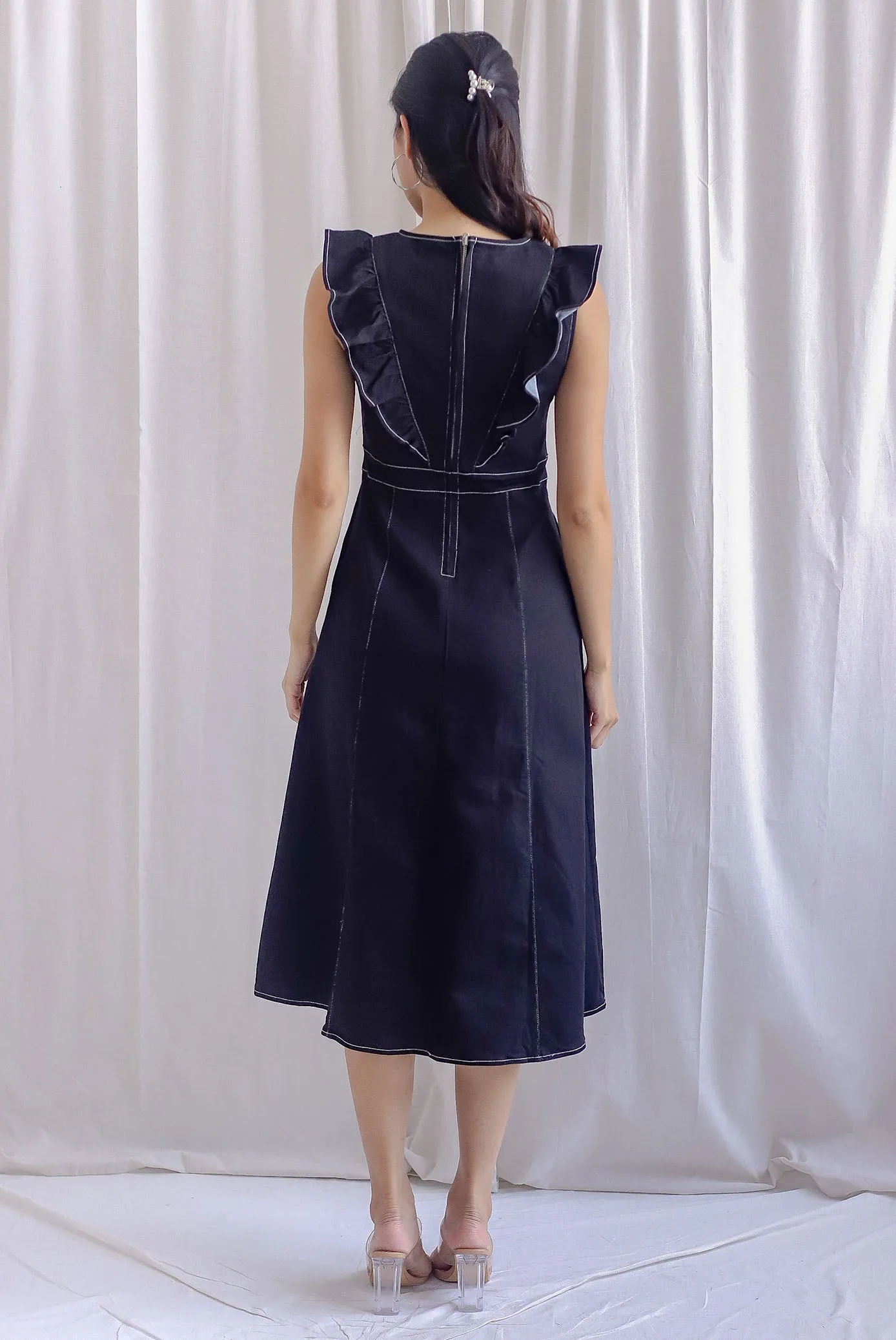 Paloma V Ruffle Denim Dress In Black