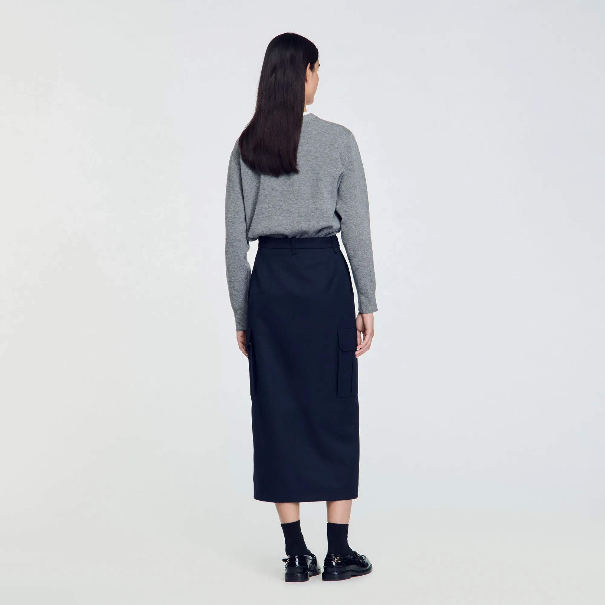 Paolina Long Cargo Skirt Navy Blue
