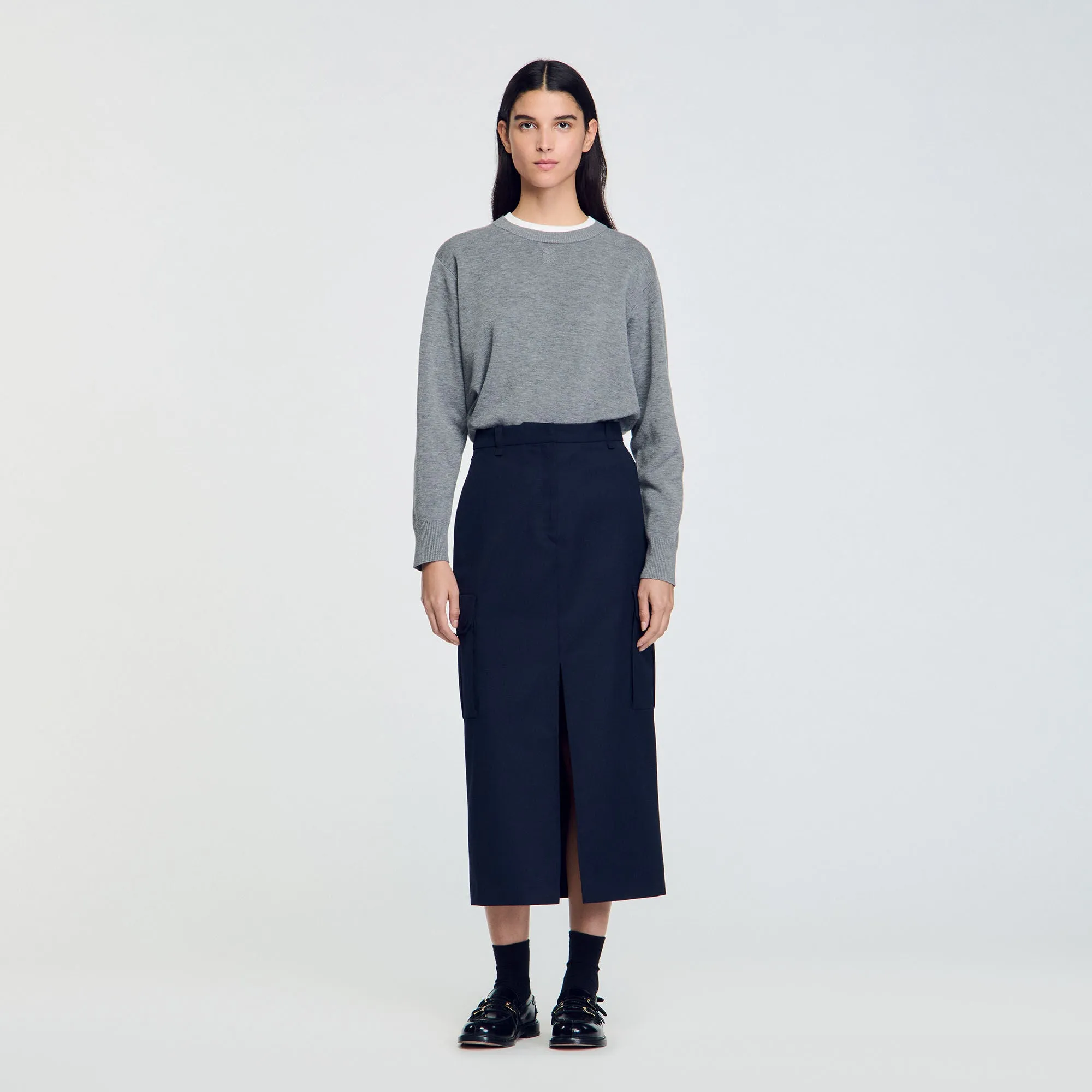 Paolina Long Cargo Skirt Navy Blue